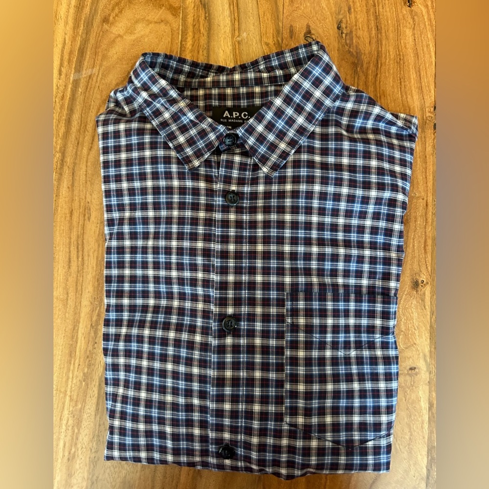 A.P.C. Button down plaid shirt. Excellent condition/doesn’t fit. Never wore it.